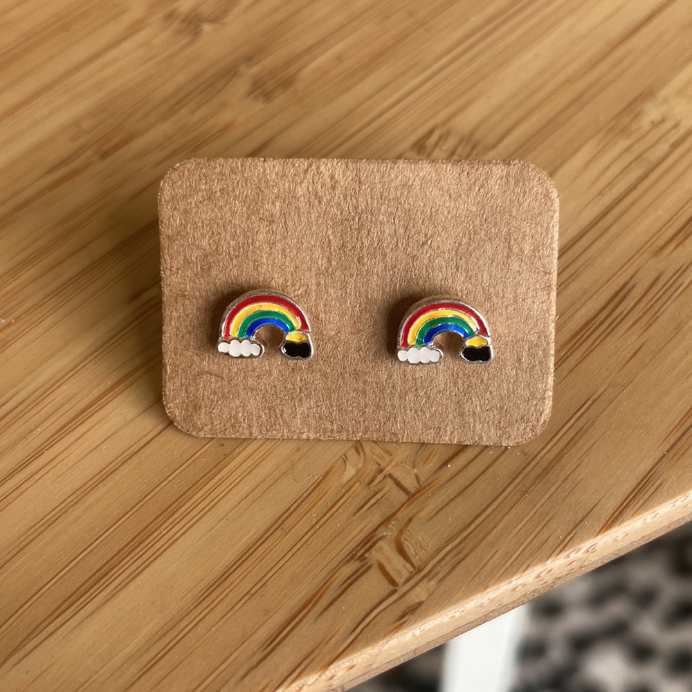 Rainbow with pot of gold earring studs. Silver posts